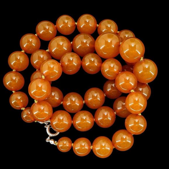 Golden Orange Baltic Amber Beads 24” 57g USSR Origin Restrung W Silver Clasp - Picture 11 of 12